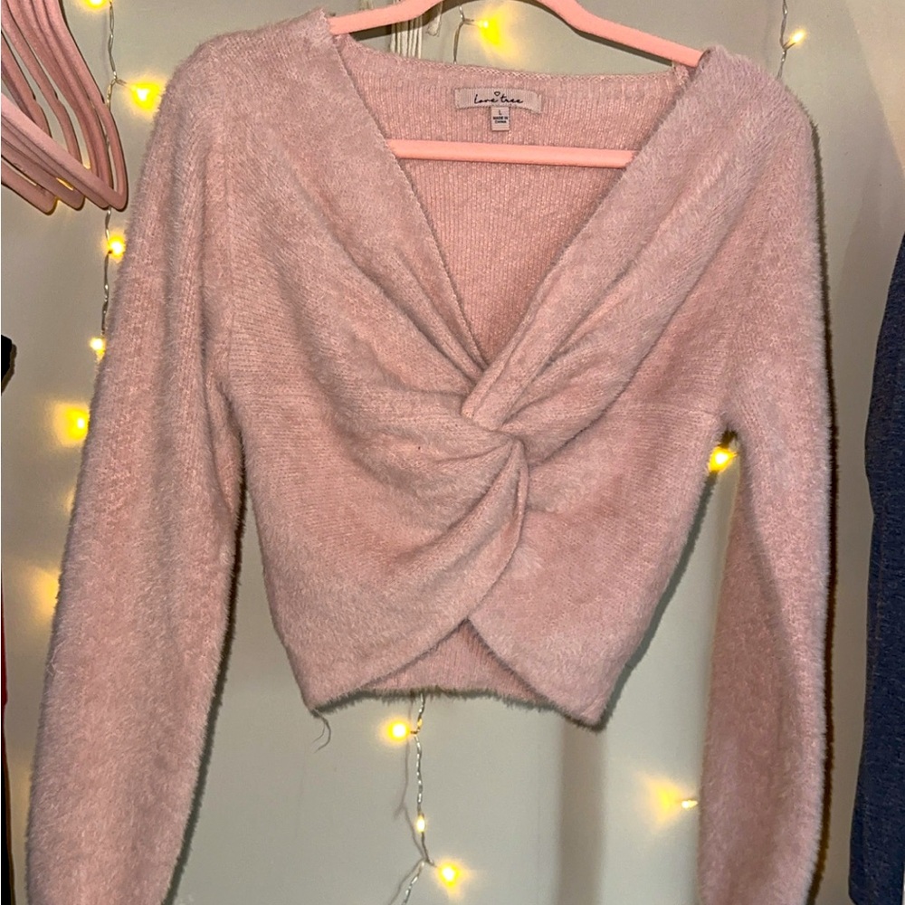 Cropped cross front sweater